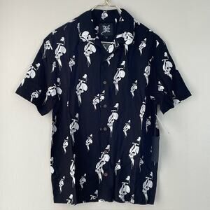 Ed Hardy Short Sleeve Button Down Shirt Skull Dagger Tattoo Print Black MEN'S S